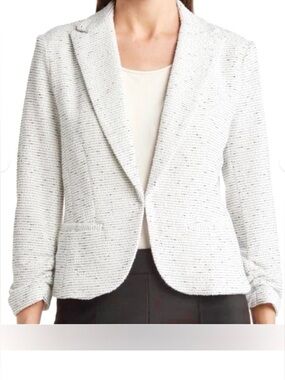 Chelsea & Amanda Textured Black & Cream Ponte 3/4 Sleeve Stretch Blazer Lrg. NWT